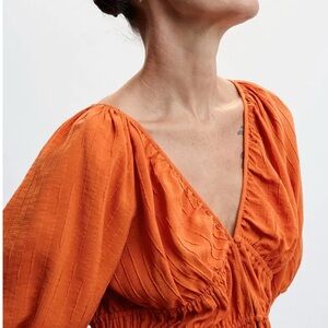 Mango Bright Orange Textured Top